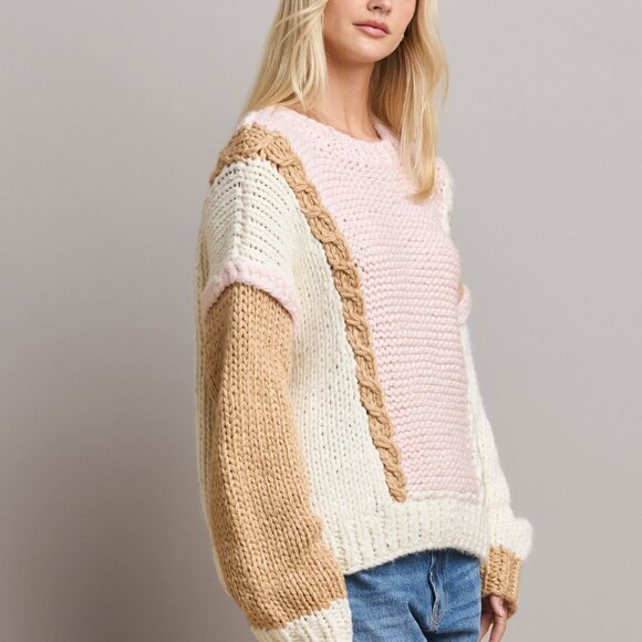Abel Mocha, Cream & Pink Chunky Sweater - Picture 2 of 3